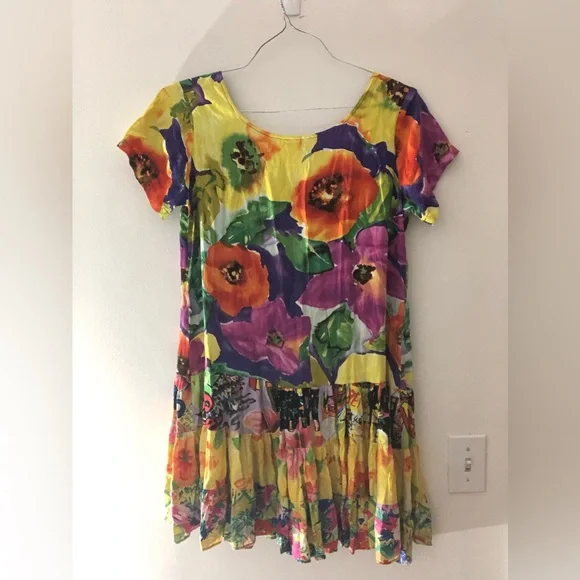 Vintage Jams World Hattie Tiered Mini Dress in Mixed Poppy Print Size Small - Picture 15 of 16